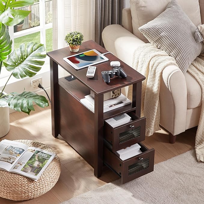 Farmhouse XXL End Table with Charging Station, Narrow Side Table with USB Ports - Image 4