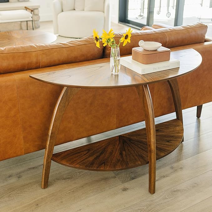 Martin Svensson Home LAX Half-Moon Wood Sofa Console Table in Warm Nutmeg Brown - Image 7