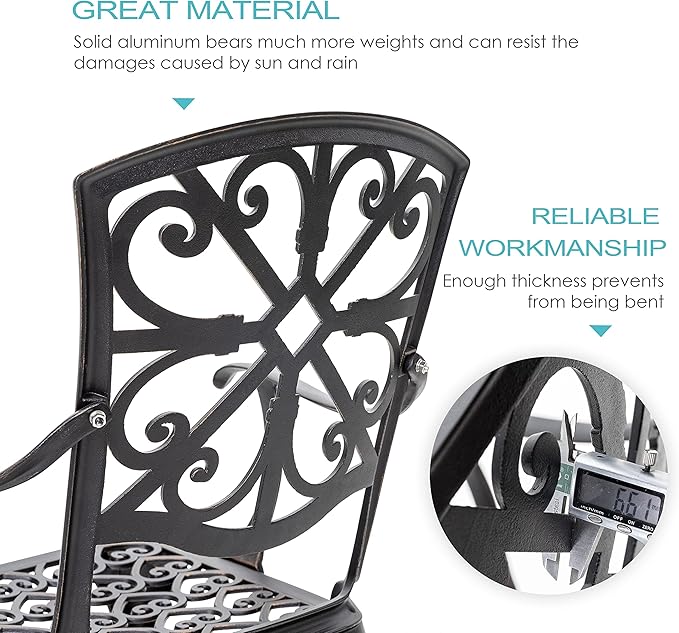 NUU GARDEN Bistro Set 3 Piece Outdoor All Weather Cast Aluminum Patio Bistro - Image 4