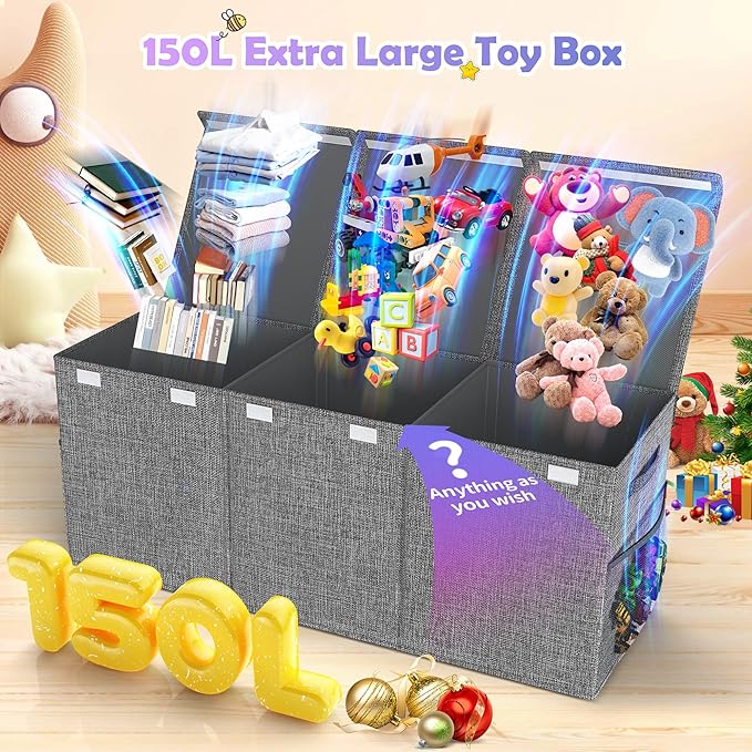 Extra Large Toy Box Chest with Lids, Collapsible Sturdy Kids Toy Storage - Image 2