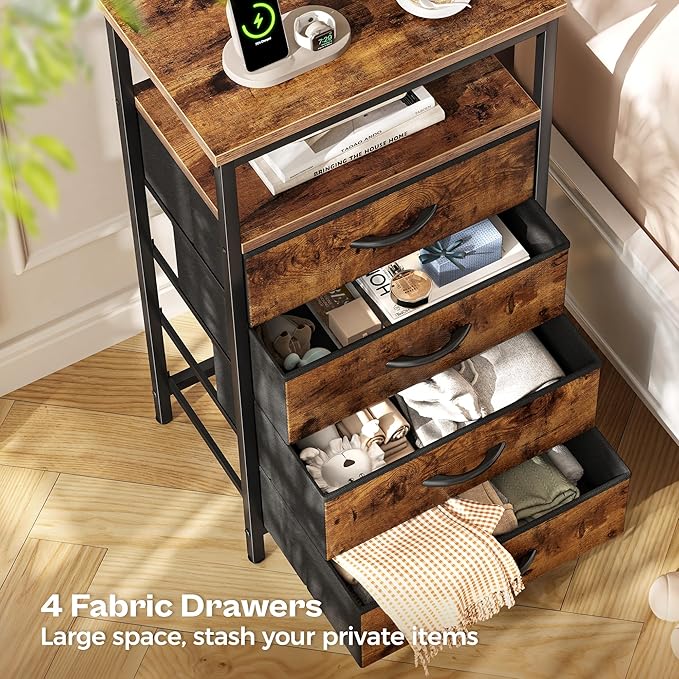 Huuger Night Stand with Charging Station, 4 Drawer Dresser - Image 9