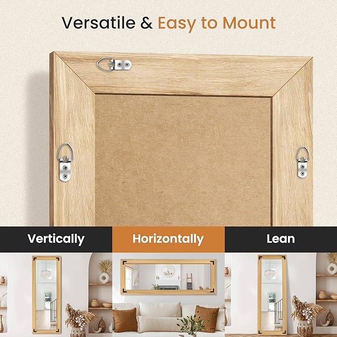Full Length Mirror with Wooden Frame, Hanging or Leaning Wall-Mounted - Image 4