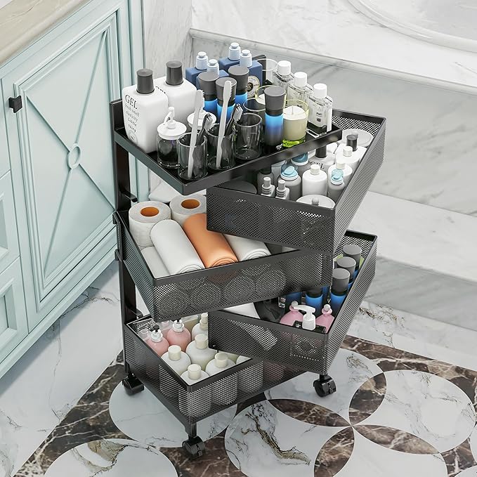 Bathroom Rotating Storage Cart No Assembly Required 4-Tier Metal Sturdy Fruit - Image 2
