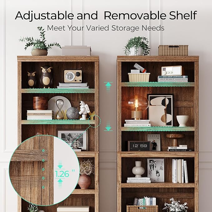 LINSY HOME 5-Shelf Bookcase, Bookshelves Floor Standing Display Storage Shelves - Image 6