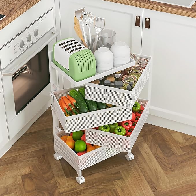 Fruit Basket for Kitchen No Assembly, Rolling Rotating Storage cart, Bathroom - Image 2