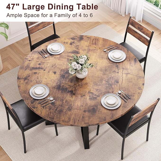 Round Dining Table for 4, Kitchen Dining Room Circle Dinner Pedestal Table - Image 7