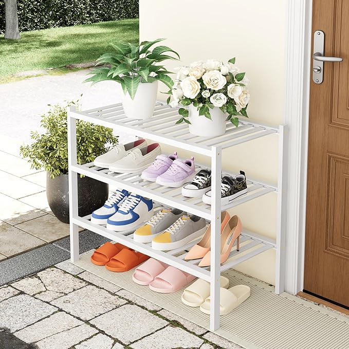 Smiry Shoe Rack, 3 Tier Thick Bamboo Shoe Organizer, Stackable Free Standing - Image 7