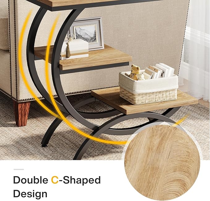 Tribesigns C-Shaped End Table, Industrial 3-Tier Small Side Table - Image 5