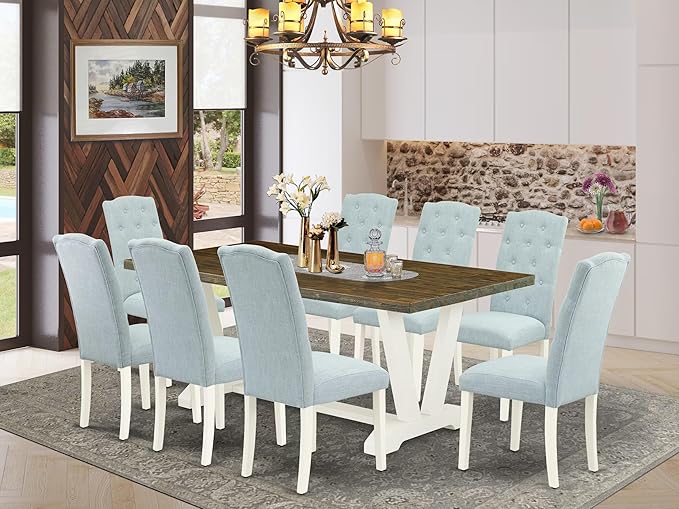 East West Furniture V077CE215-9 9 Piece Dining Room Set Includes a Rectangle - Image 2