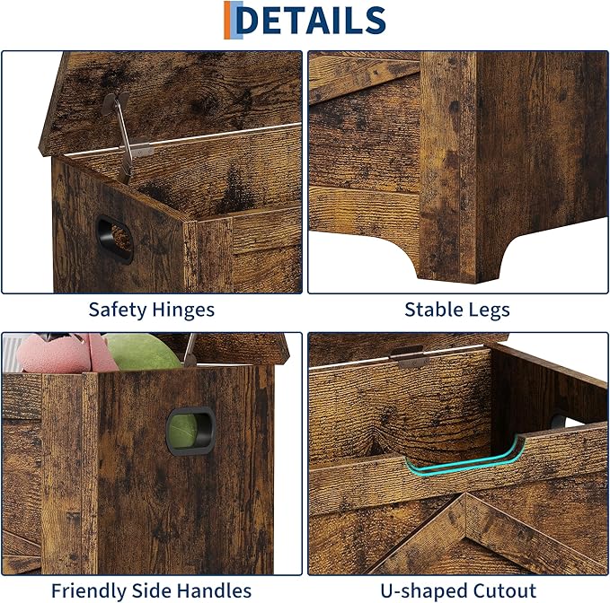 GarveeHome 23.6" Storage Chest, Wooden Storage Bench - Image 6