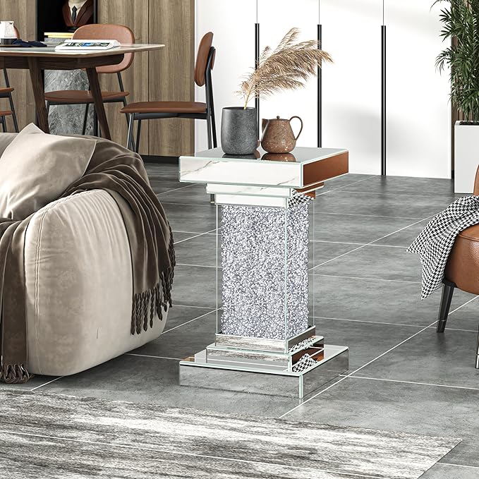 ENENE Mirrored End Table Crushed Diamond Coffee Table - Image 3