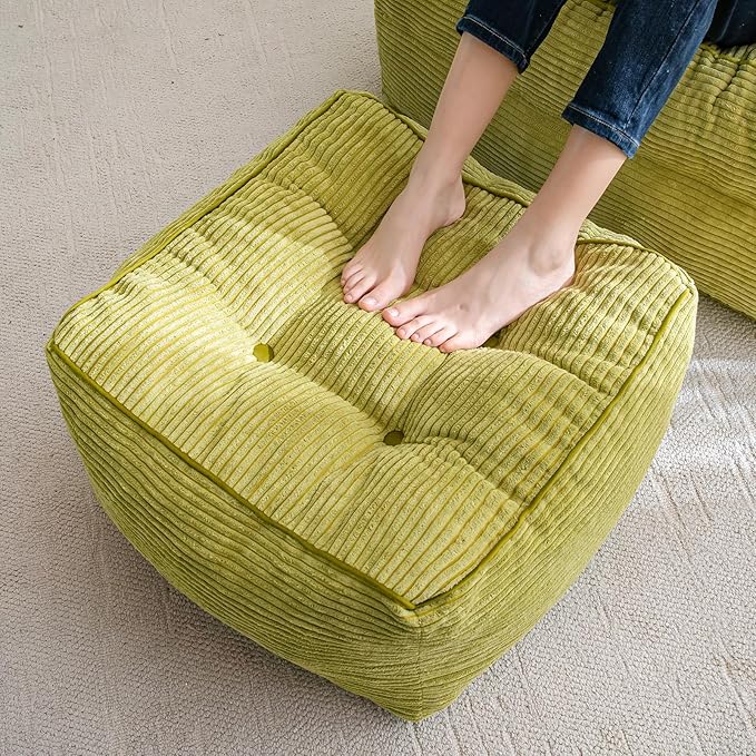 HIGOGOGO Square Stuffed Pouf Ottoman, Corduroy Poufs by HIGOGOGO