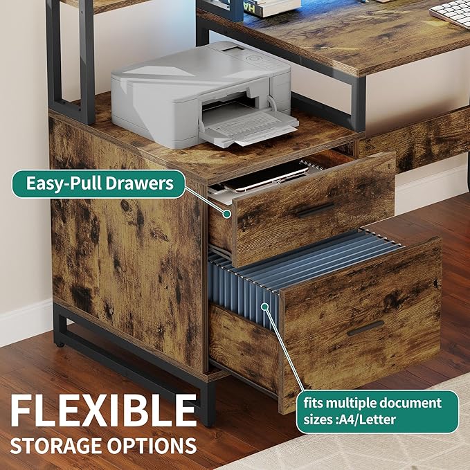 DWVO L Shaped Desk with Drawers, Reversible Computer Desk with Power Outlets - Image 5