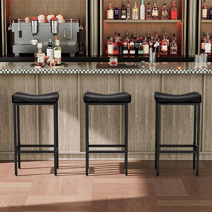HOOBRO Bar Stools, Counter Height Bar Stools, Saddle Stools, 24.8" Barstools - Image 2