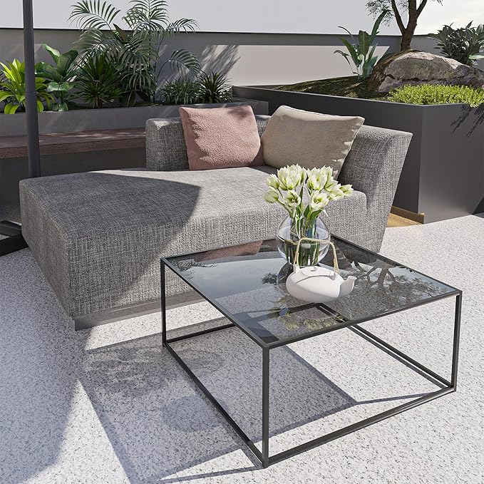 Glass Coffee Tables for Living Room Square Modern Center Table for Small Space - Image 6