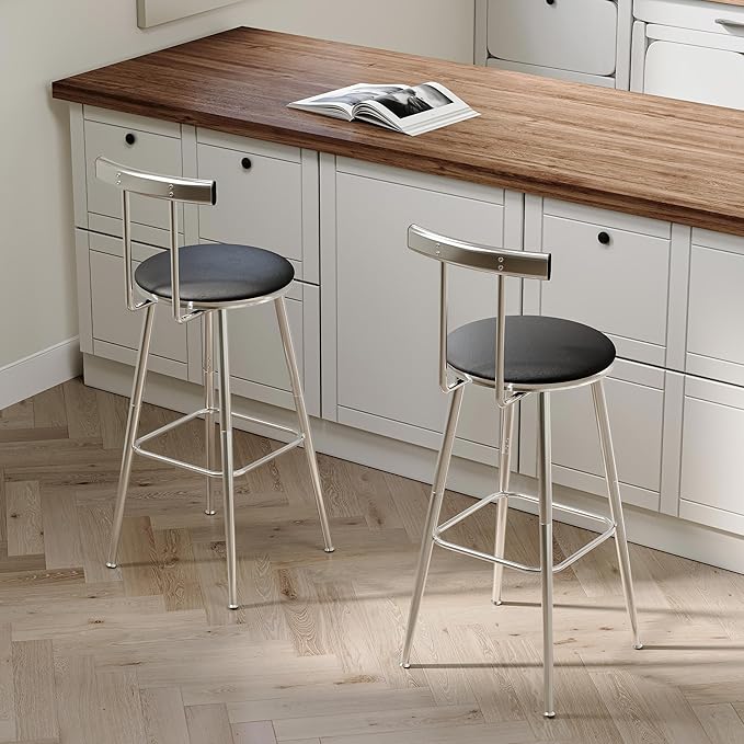 Bar Stools, Bar Chairs with Backrest and Footrest, Industrial Counter Stools - Image 2
