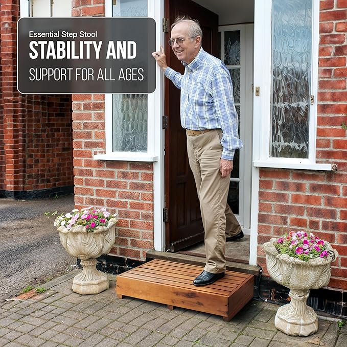 TINAMO 6.5" One Step Stool for Elderly, Acacia Wood High Riser Step Stool for - Image 4