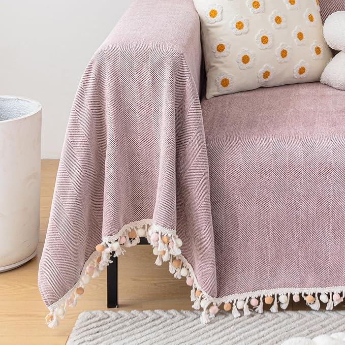 HANDONTIME Soild Couch Covers for Dogs Pink-Purple Sofa Covers Boho Cover for - Image 2