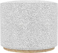 Bouclé Ottoman with Wooden Base – 22” Round Upholstered Footrest, Cream Bouclé by Spatial+Order