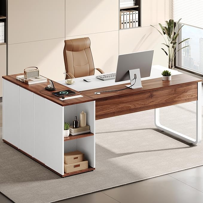 YITAHOME Executive Desk with Power Outlets, Executive Desk with Drawers & by YITAHOME