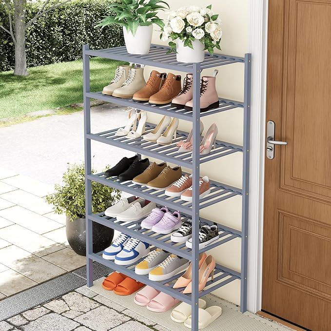 Smiry Shoe Rack, 6 Tier Thick Bamboo Shoe Organizer, Stackable Free Standing - Image 7