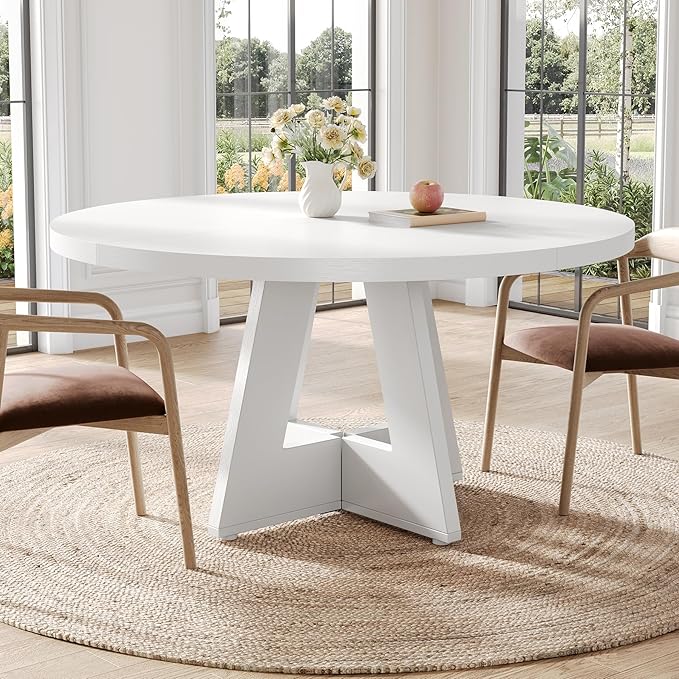 LITTLE TREE Round Dining Table for 4-6 People, 47 Inches White Circle Dinner - Image 2