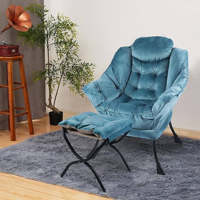 Lazy Chair with Folding Ottoman, Living Room Chairs, Accent Contemporary Lounge - Image 2