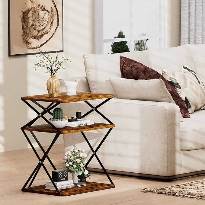 3-Tier End Table Set of 2 Small Side Table Tall Bedside Night Stand - Image 6