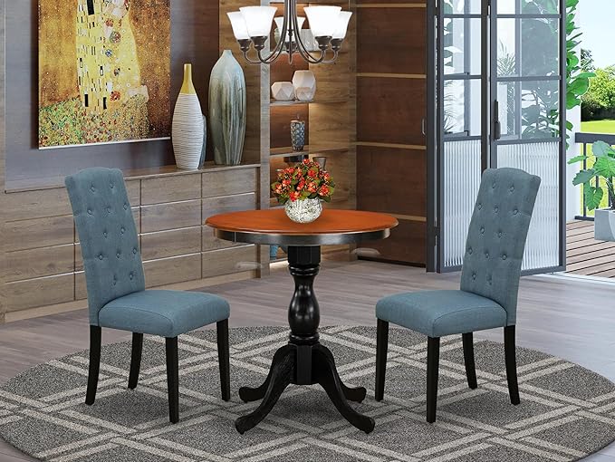 East West Furniture ESCE3-BCH-21 3 Piece Dining Room Table Set Contains a Round - Image 2