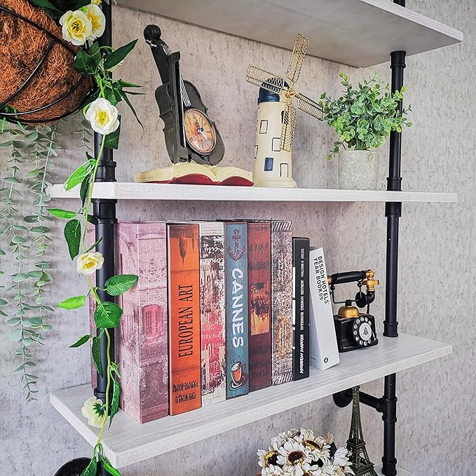 Pipe Shelves, Wall Mounted Wood Metal Industrial Shelves, Ladder Bookshelf - Image 6