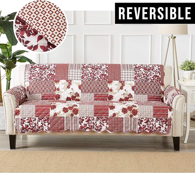 Great Bay Home Patchwork Scalloped Printed Furniture Protector Stain Resistant - Image 4