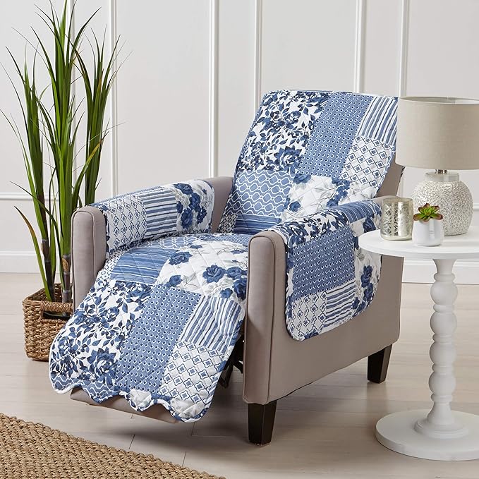 Great Bay Home Patchwork Scalloped Printed Furniture Protector Stain Resistant - Image 2