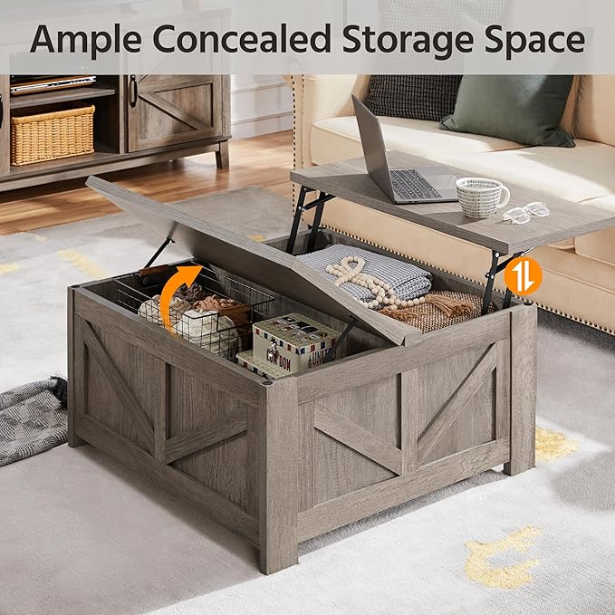 Yaheetech Lift Top Coffee Table, Square Farmhouse Coffee Table - Image 5