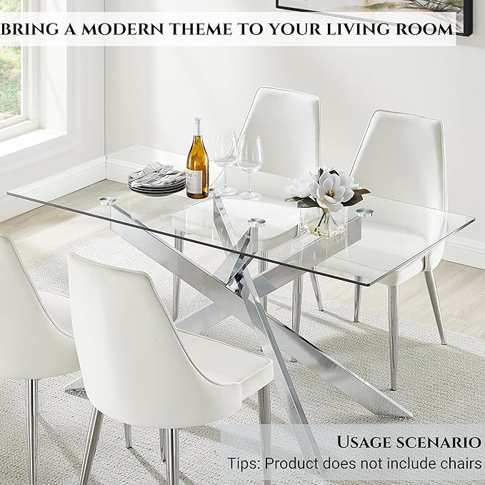 Edwin's Choice 58.5” Rectangle Glass Dining Table, Tempered Glass Tabletop and - Image 4