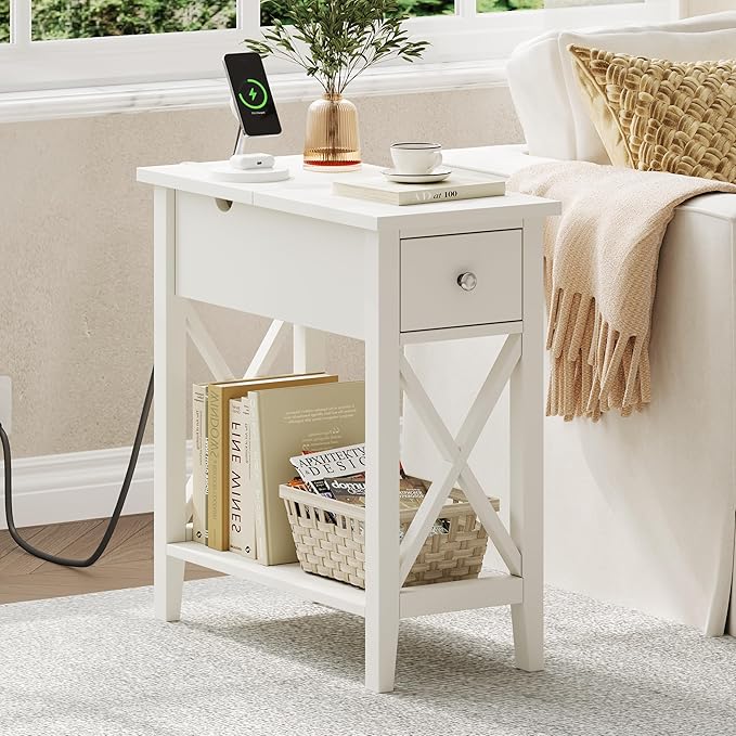 ChooChoo End Table with Charging Station, Narrow Side Table with USB Ports and - Image 3