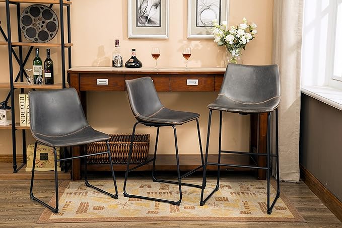 Roundhill Furniture Lotusville Vintage PU Leather Counter Height Stools - Image 9