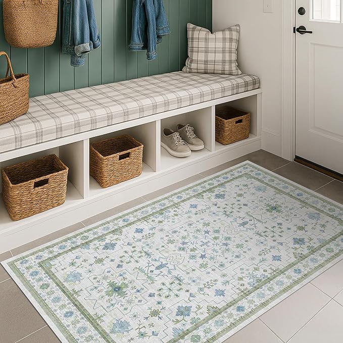 Blue and Green Washable Rugs 3x6 - Image 3