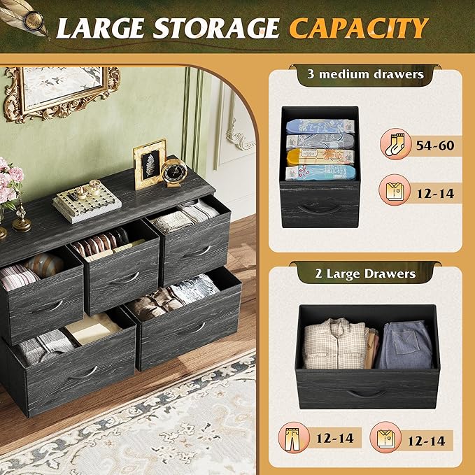 WLIVE Dresser for Bedroom with 5 Drawers, Long Storage Dresser, Fabric Dressers - Image 4