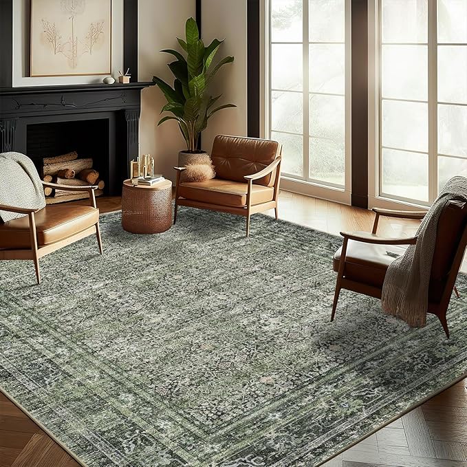 Washable Area Rug 8'x10' Retro Boho Design Non-Shedding Non-Slip Easy Care Ideal by CHAMPLANT