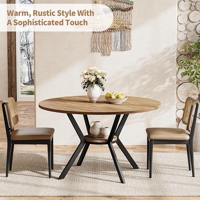 Round Dining Table for 4, 42 Inch Farmhouse Kitchen Table - Image 7