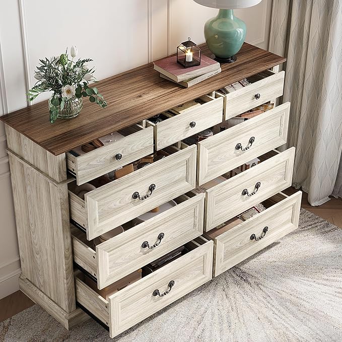 LINSY HOME 9 Drawers Dresser for Bedroom, Modern Farmhouse Large Dresser TV - Image 5