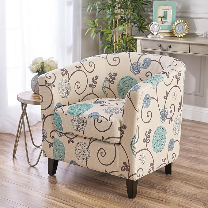 Ball & Cast Upholstered Arm Chair, Classic American Style Flower Design Fabric by BallCast
