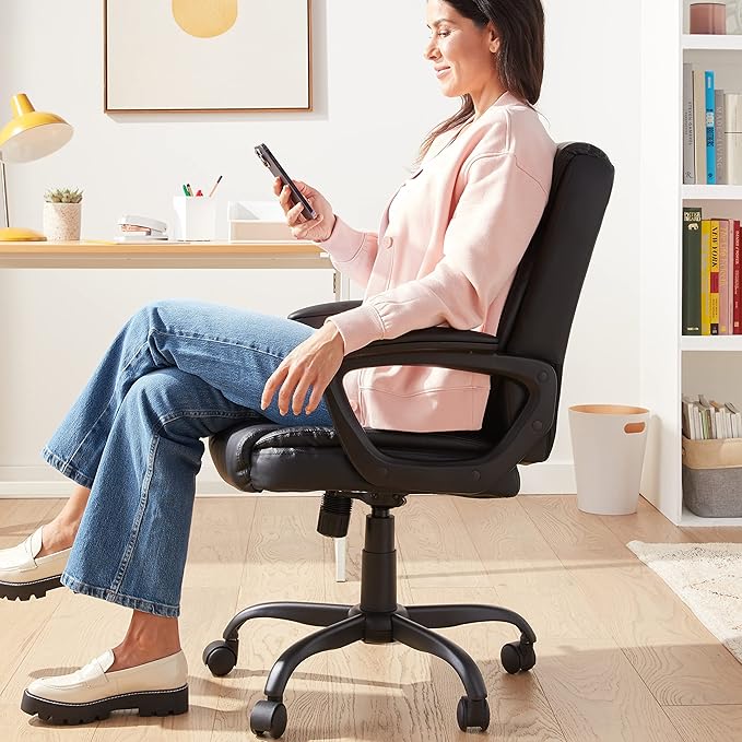 Amazon Basics Classic Puresoft PU Padded Mid-Back Height Adjustable Office - Image 2