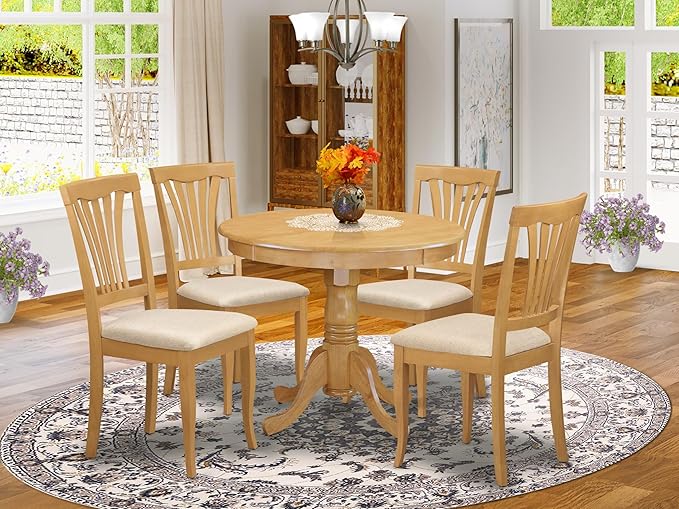 East West Furniture ANAV5-OAK-C 5 Piece Kitchen Table Set - Image 2