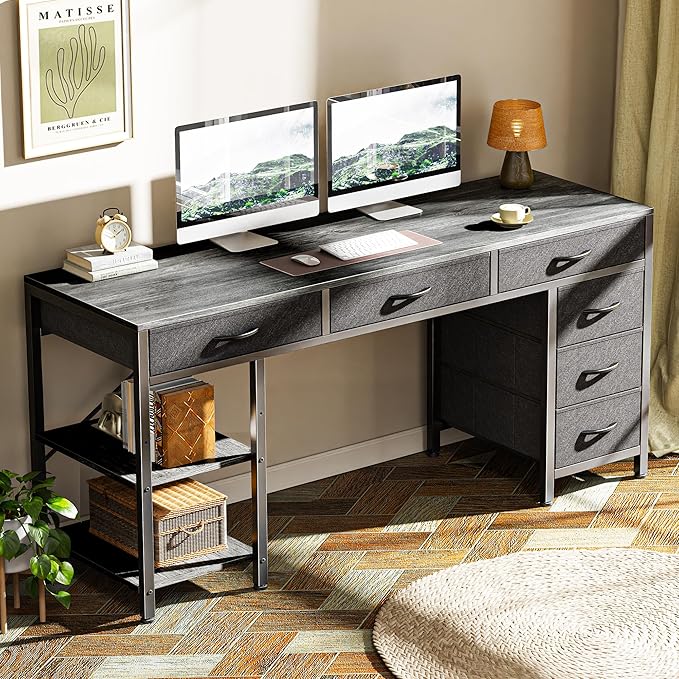 Huuger Computer Desk with 6 Drawers, 47 Inch Office Desk with Shelves, - Image 8