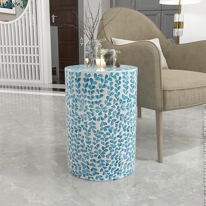 PEMAR Mother of Pearl Inlaid Cylinder Drum End Table Nacre Capiz Shell Side - Image 2