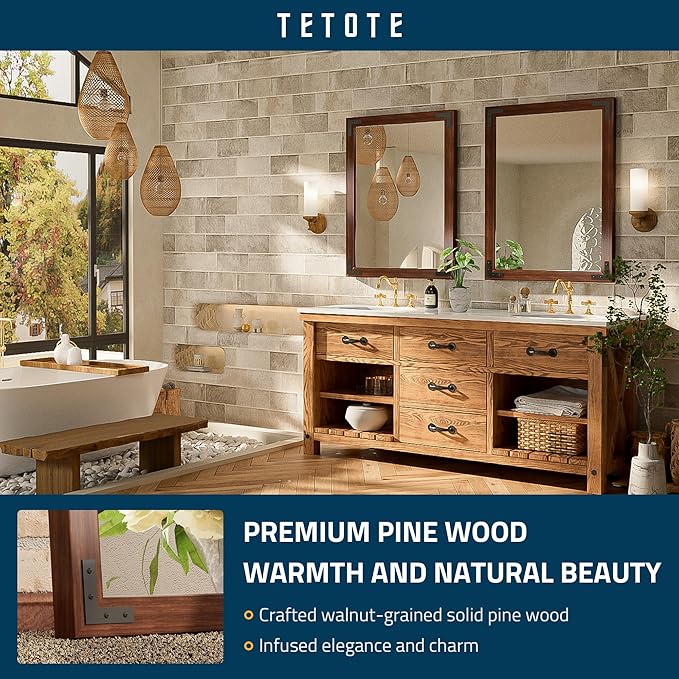 TETOTE 24 x 36 Walnut Wood Framed Mirror - Image 2