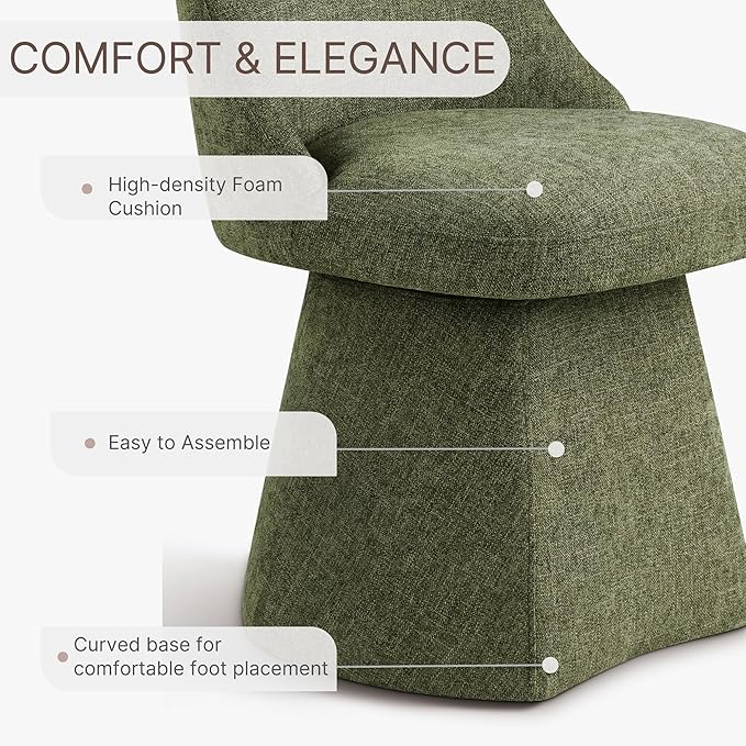 Swivel Dining Chair Mid Century Modern DeskChair High Back Upholstered Linen - Image 4