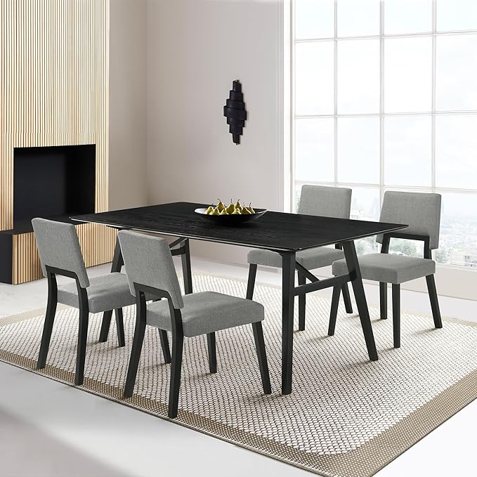 Armen Living Channell Mid Century Modern 5 Piece Black Wood Dining Table Set - Image 2