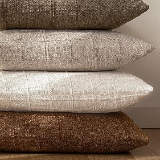 Foindtower Set of 2 Decorative Linen Check Throw Pillow Covers Neutral - Image 6